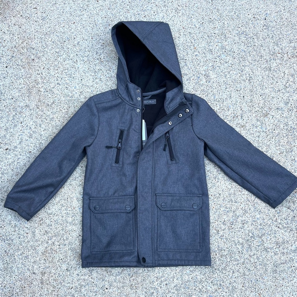 Urban Republic Boys Hooded Jacket Fleece Lined Charcoal Gray Size 8 Parka NWT
